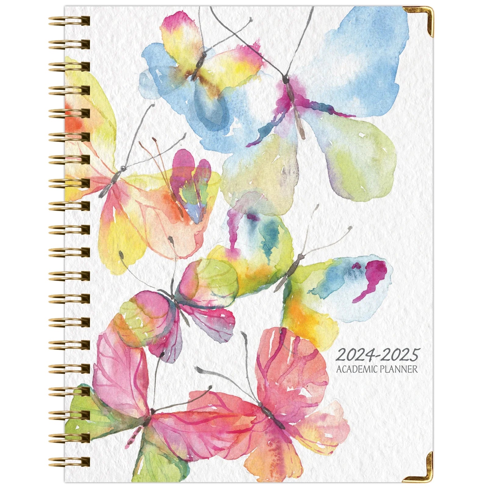 Hardcover Academic Year 2024-2025 Planner (June 2024 through July 2025) 8.5"X11", Large, Daily Weekly Monthly Planner Yearly Agenda. Bookmark, Pocket Folder and Sticky Note Set, Watercolor Butterflies