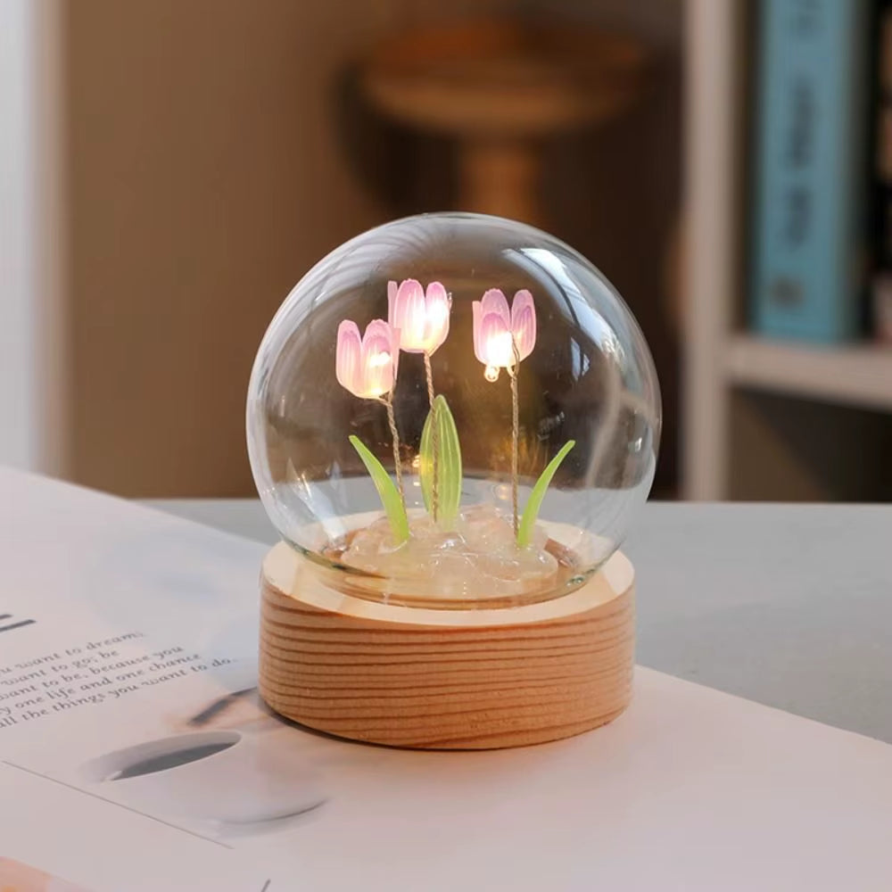 Tulip Night Light Cute Floral Lamp Bedroom Room Decor Valentines Day Gift Lampara Tulipanes Girlfriend DIY Material