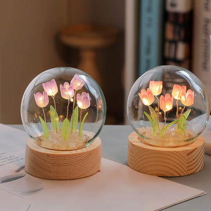 Tulip Night Light Cute Floral Lamp Bedroom Room Decor Valentines Day Gift Lampara Tulipanes Girlfriend DIY Material