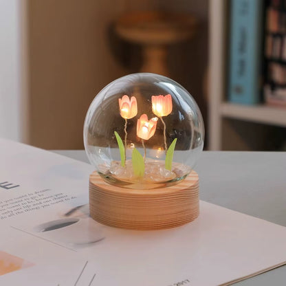 Tulip Night Light Cute Floral Lamp Bedroom Room Decor Valentines Day Gift Lampara Tulipanes Girlfriend DIY Material