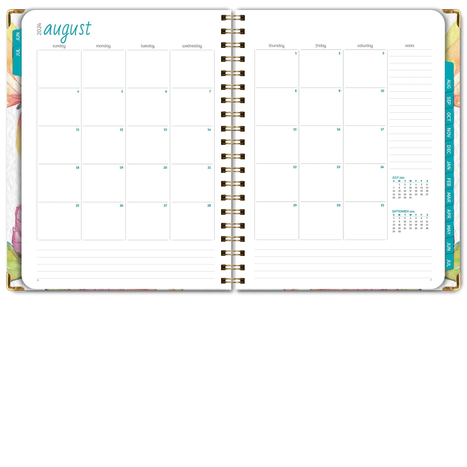 Hardcover Academic Year 2024-2025 Planner (June 2024 through July 2025) 8.5"X11", Large, Daily Weekly Monthly Planner Yearly Agenda. Bookmark, Pocket Folder and Sticky Note Set, Watercolor Butterflies