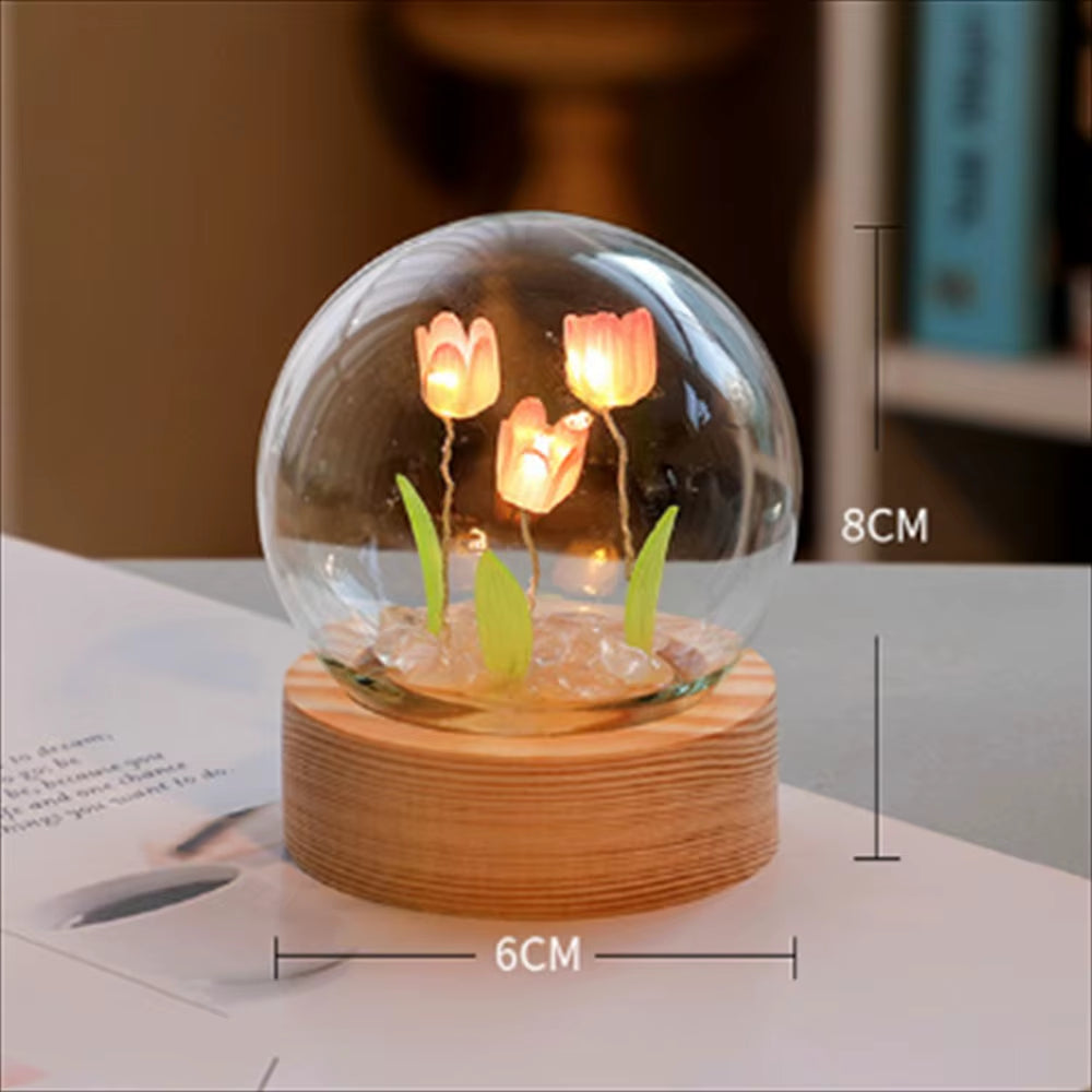 Tulip Night Light Cute Floral Lamp Bedroom Room Decor Valentines Day Gift Lampara Tulipanes Girlfriend DIY Material